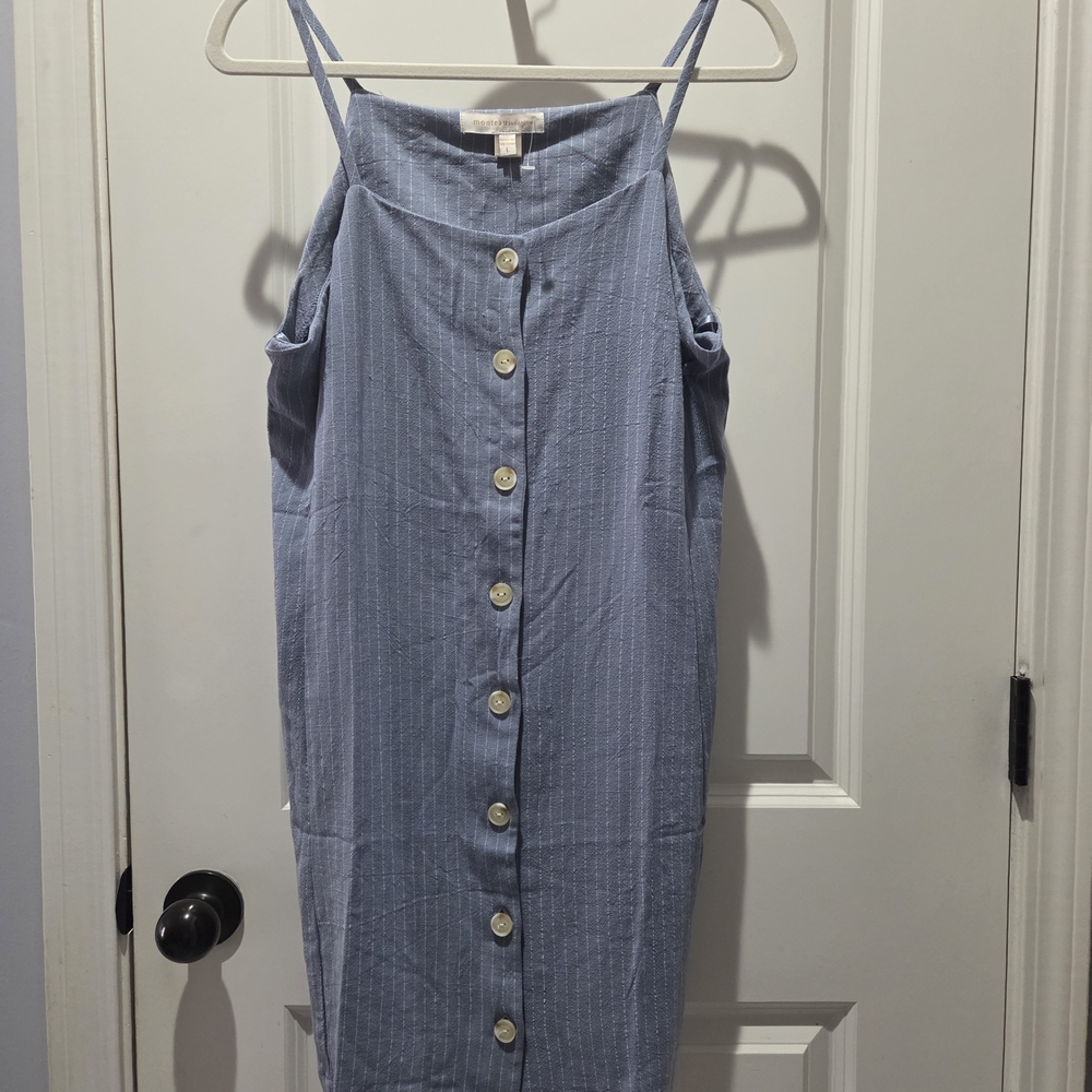 Blue Sleeveless Halter Midi Sundress